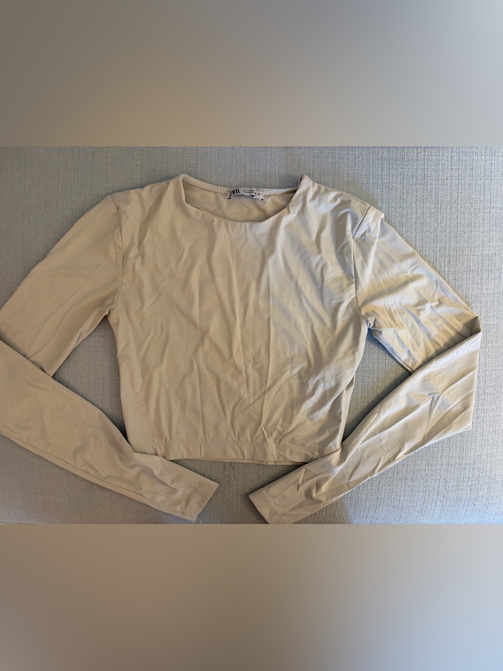 Zara Cream Long Sleeve Cropped Top